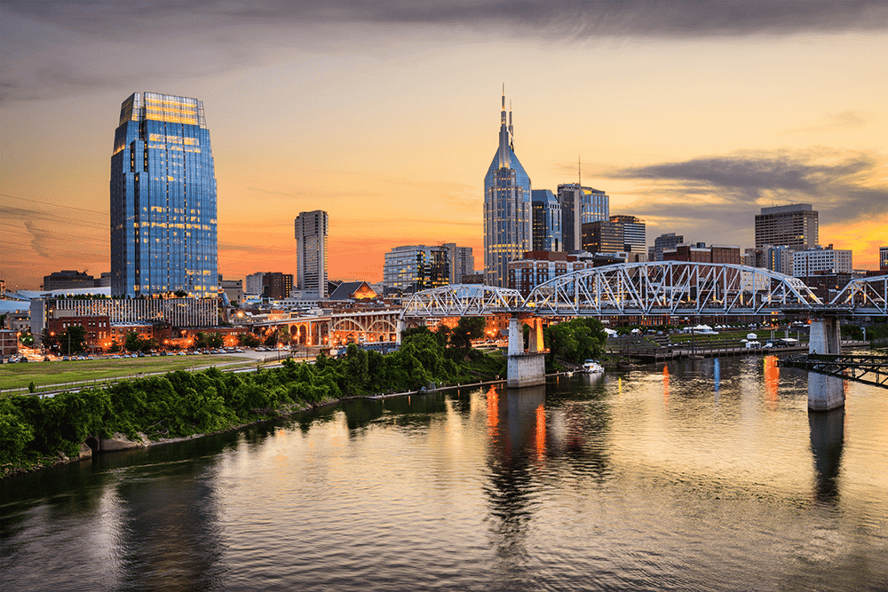 city scape at sunset